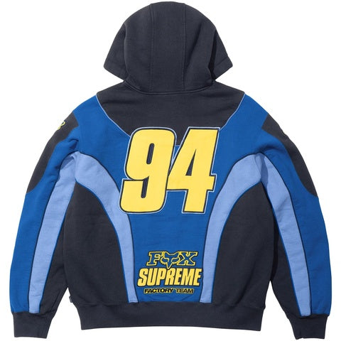 Supreme Fox Racing Zip Up Hooded Sweatshirt Blue