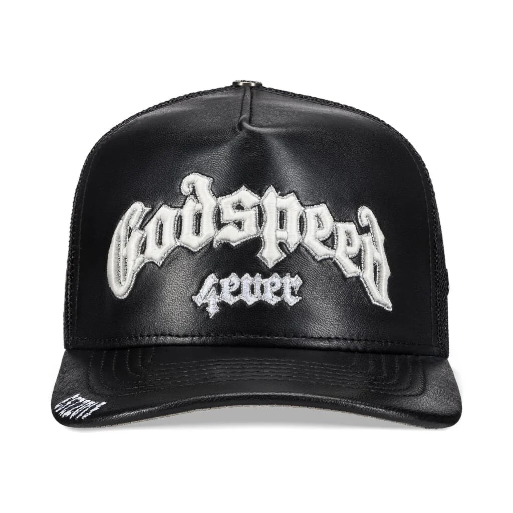 Godspeed 4ever Premium Leather Trucker Hat Black