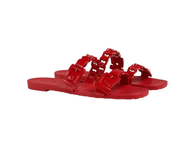 Gucci Rubber Slide Sandal In Hibiscus Red Rubber