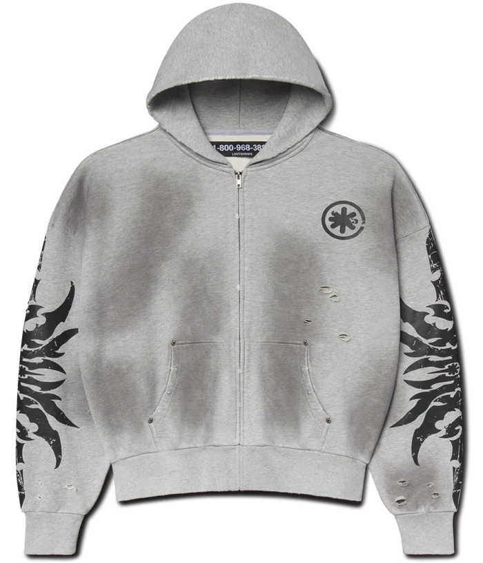 LostShdws Grunge Zip Up Hoodie Grey