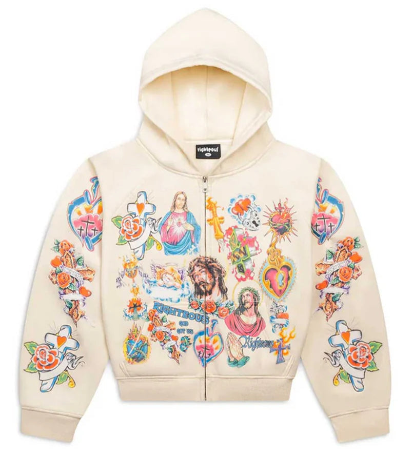 Righteous Risen King Zip Up Hoodie Cream