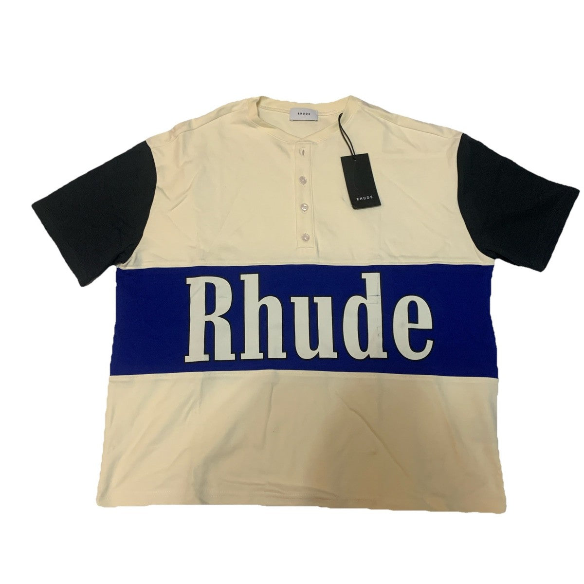 Rhude Panel Henley Tee Cream Blue