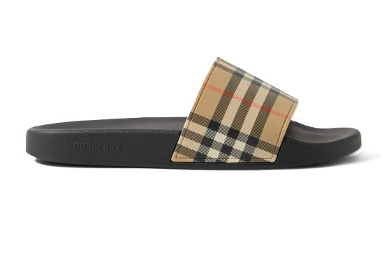 Burberry Checked Rubber Slides Beige Black