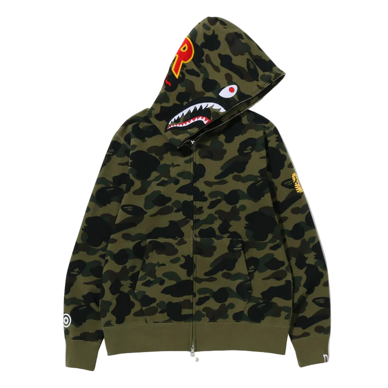 BAPE 1st Camo 2nd PONR Shark Full Zip Hoodie Green