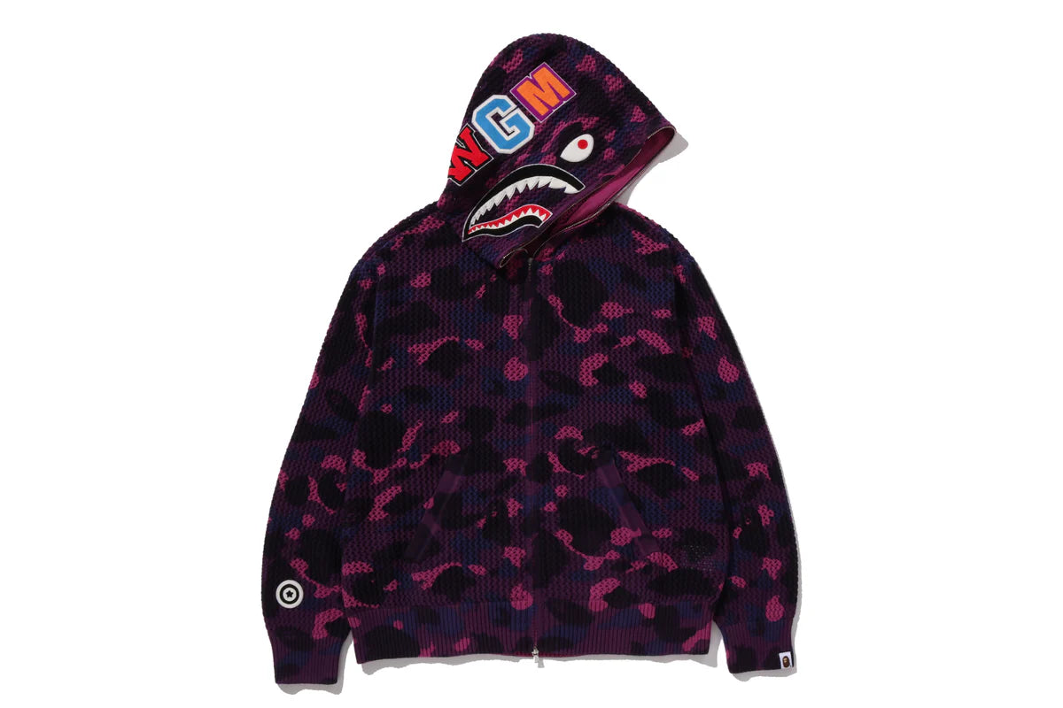 BAPE ABC Camo Crochet Shark Full Zip Hoodie Purple