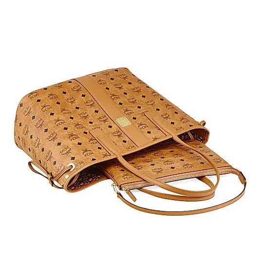 MCM Liz Medium Reversible Visetos Shopper Tote Bag Cognac
