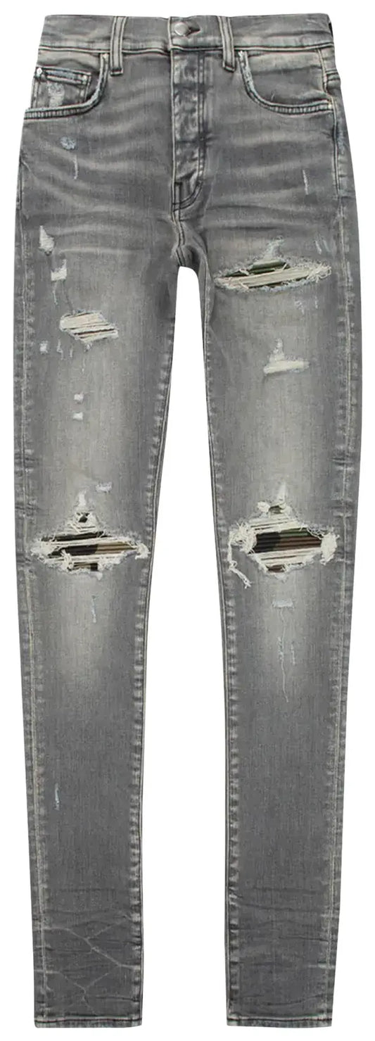 Amiri MX1 Camo Patch Jeans Grey