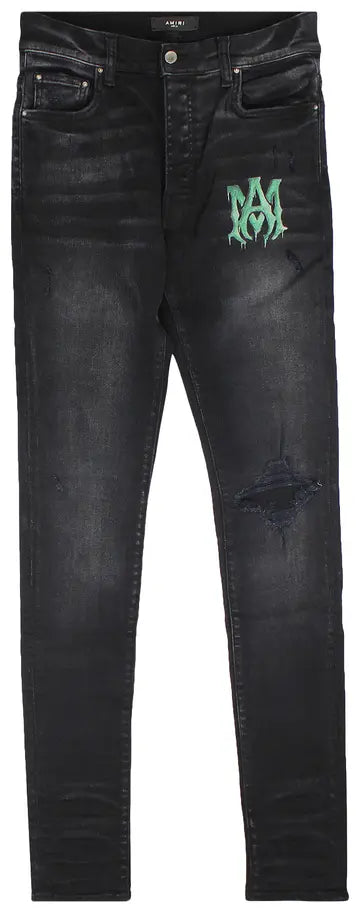 Amiri Watercolor Logo Jeans Aged Black