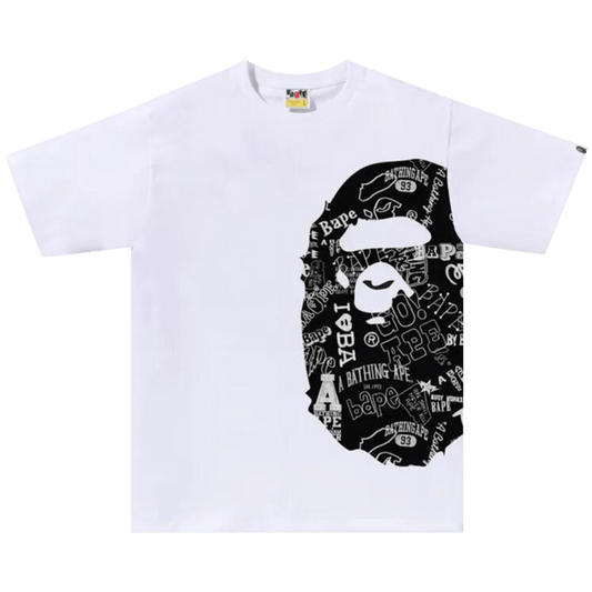 BAPE Hand Draw Pattern Side Big Ape Head Tee White Black