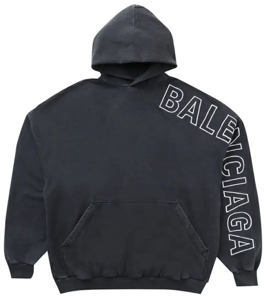 Balenciaga Logo Embroidered Oversized Hoodie Washed Black/White