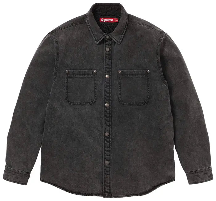 Supreme Shearling Lined Denim Work Shirt Overdyed Black