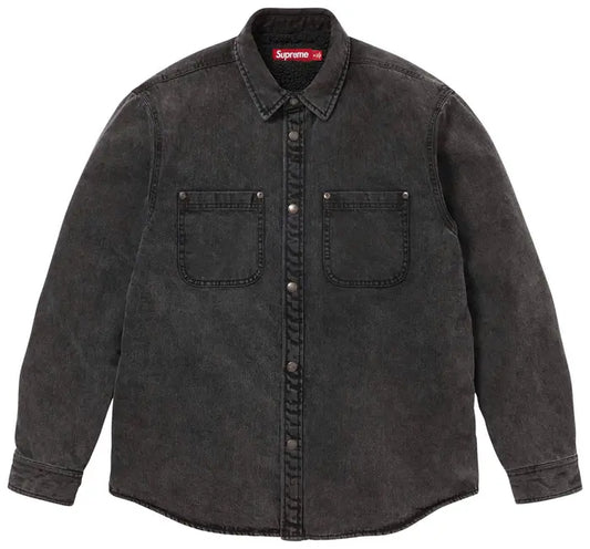 Supreme Shearling Lined Denim Work Shirt Overdyed Black