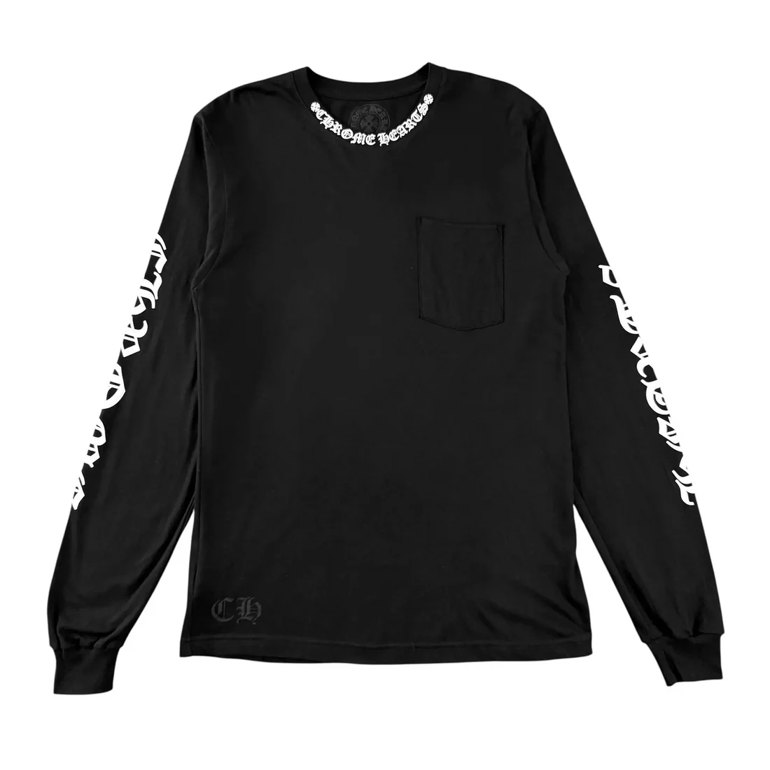 Chrome Hearts Neck Logo Long Sleeve Pocket T-Shirt Black White