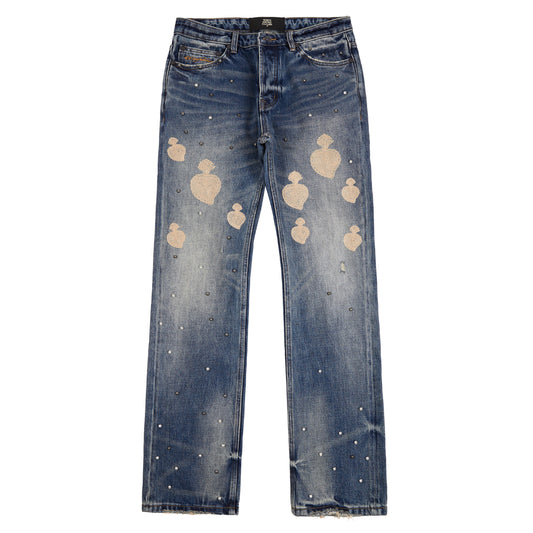 WHEN SMOKE CLEARS Chainstitch Denim Jeans Medium Blue