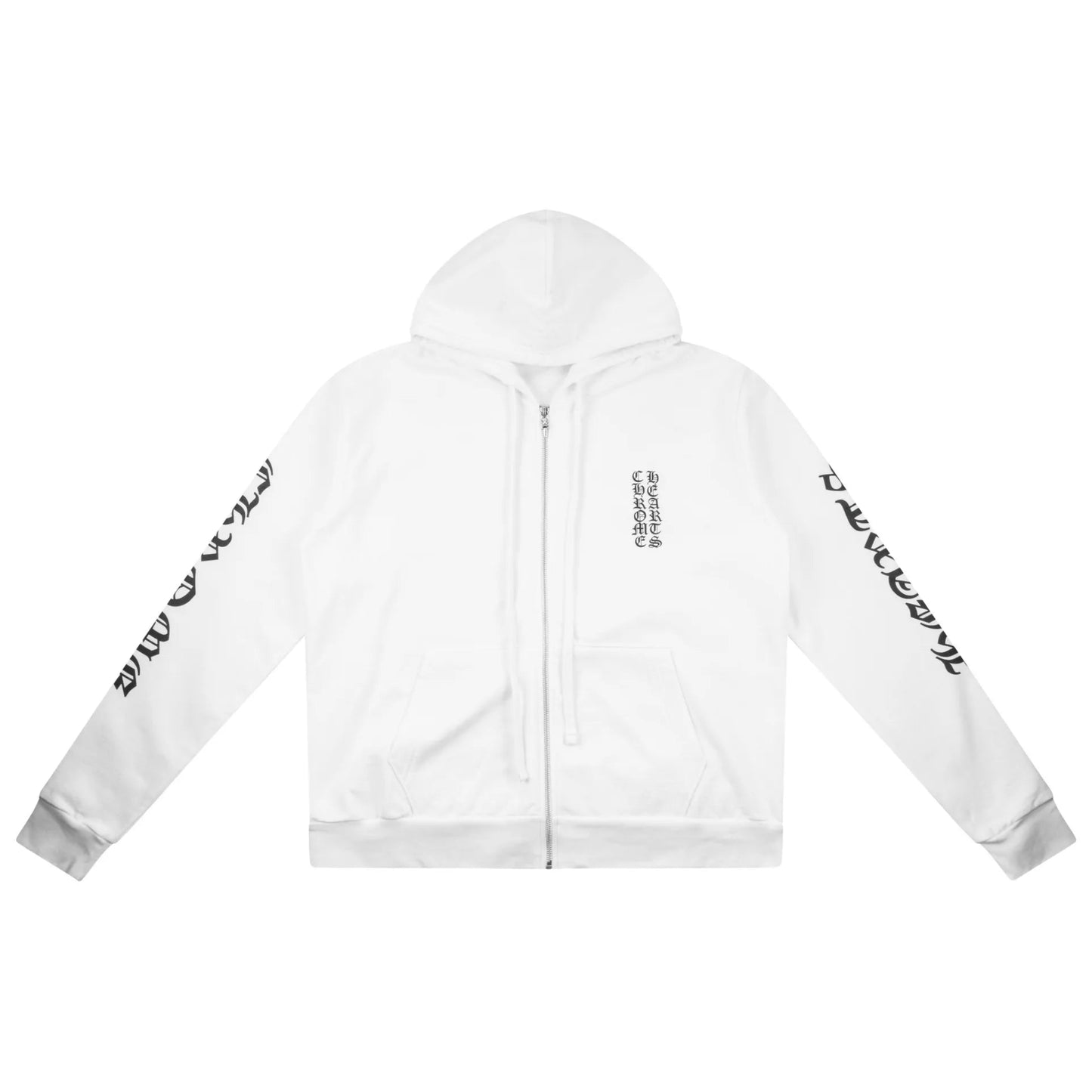 Chrome Hearts Vertical Logo Zip Up Hoodie White