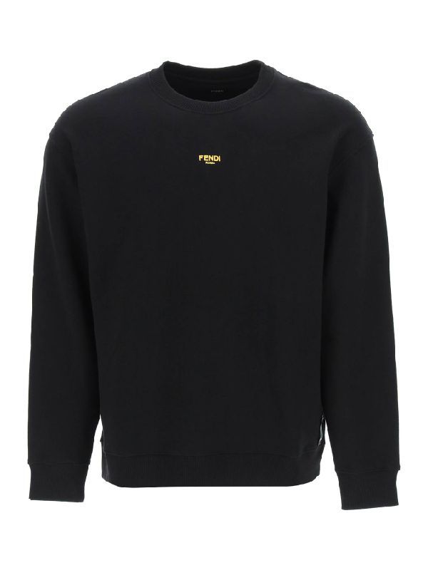 Fendi ROMA Yellow Embroidered Logo Sweatshirt Black