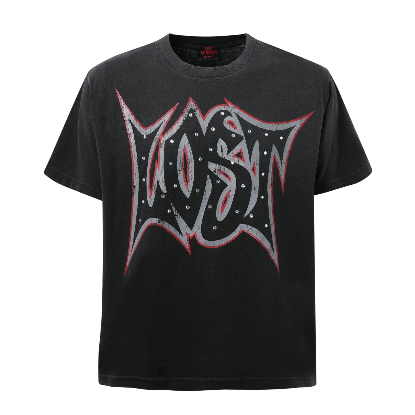 Lost Intricacy Lost Outline T-Shirt Black Red Rhinestone