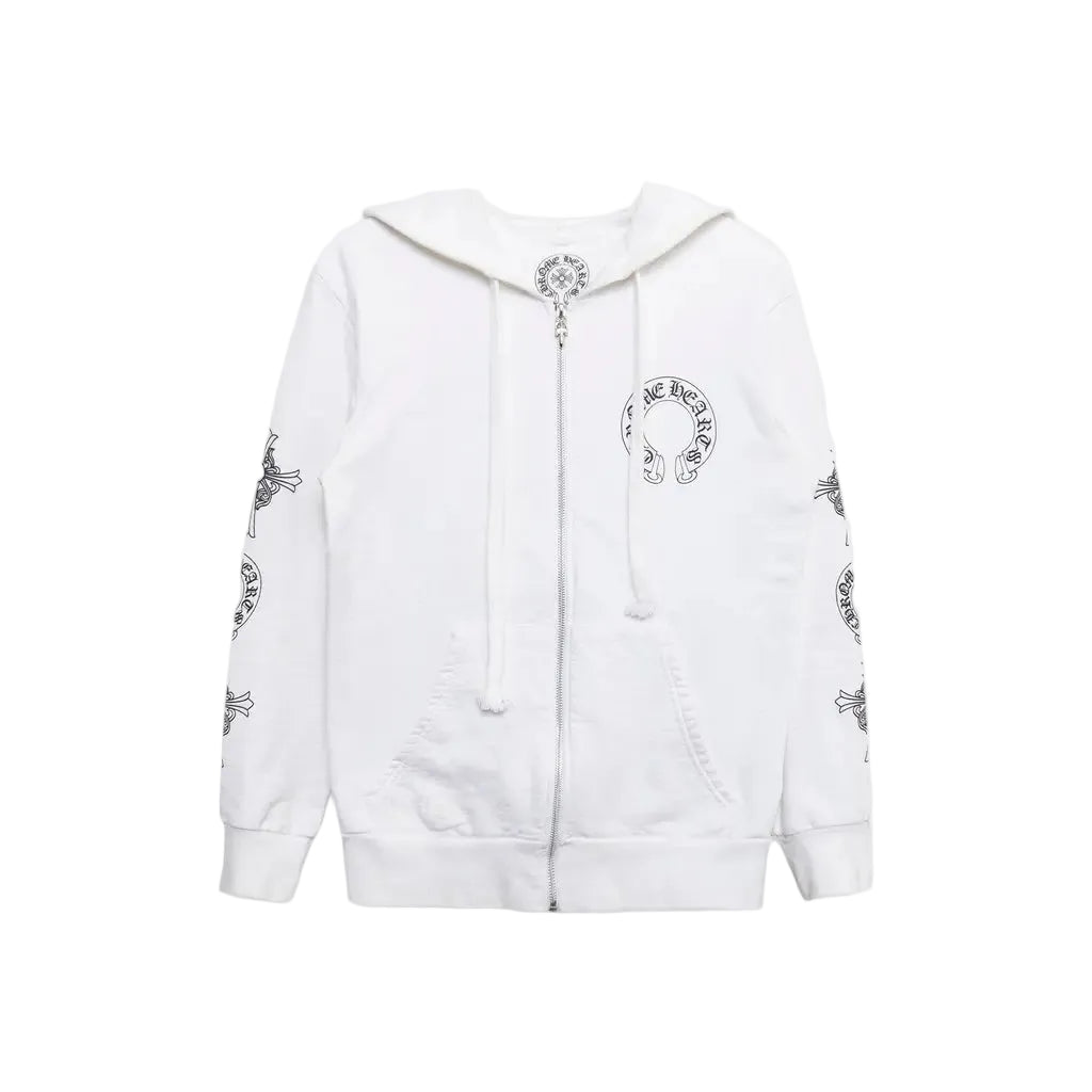 Chrome Hearts Horseshoe T Bar Logo Zip Up Hoodie White