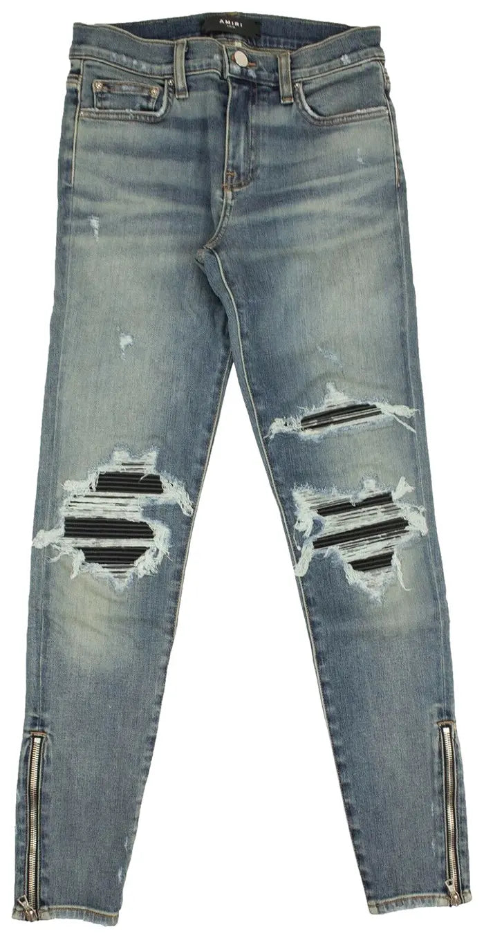 Amiri MX1 Leather Patch Skinny Jeans Blue