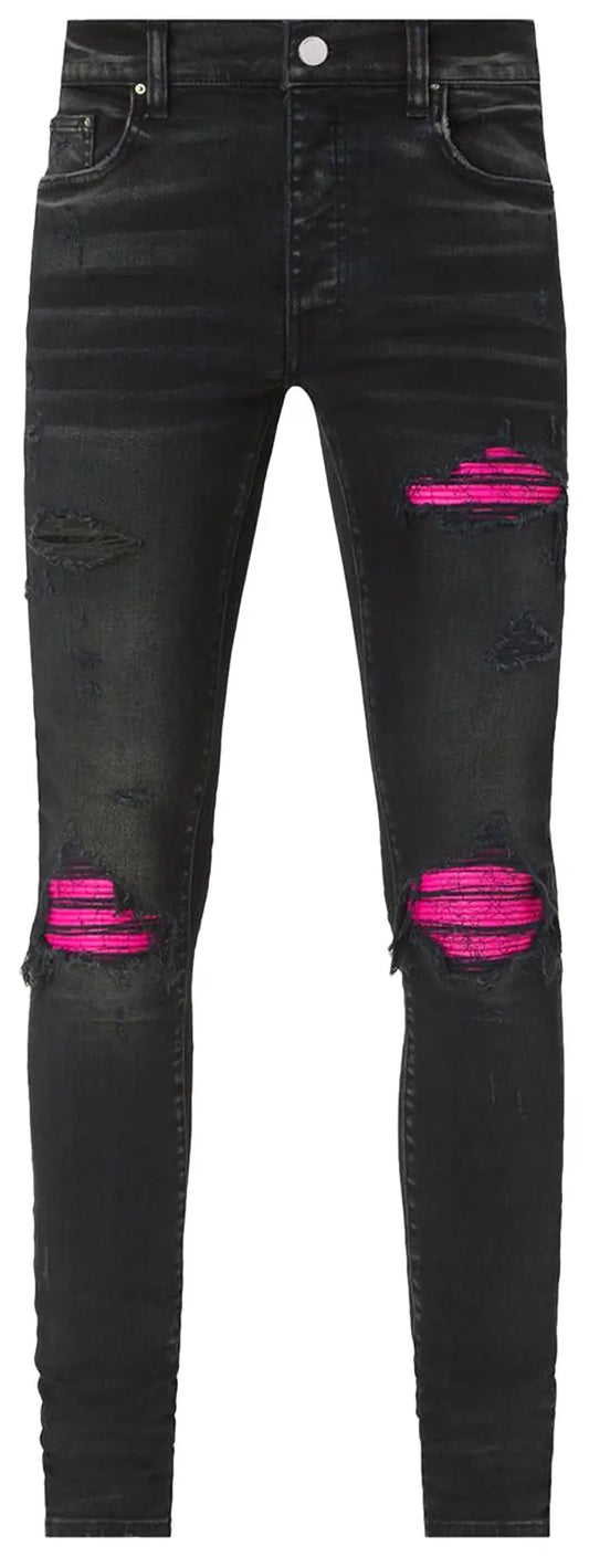 Amiri MX1 Cracked Leather Jean Aged Black/Pink