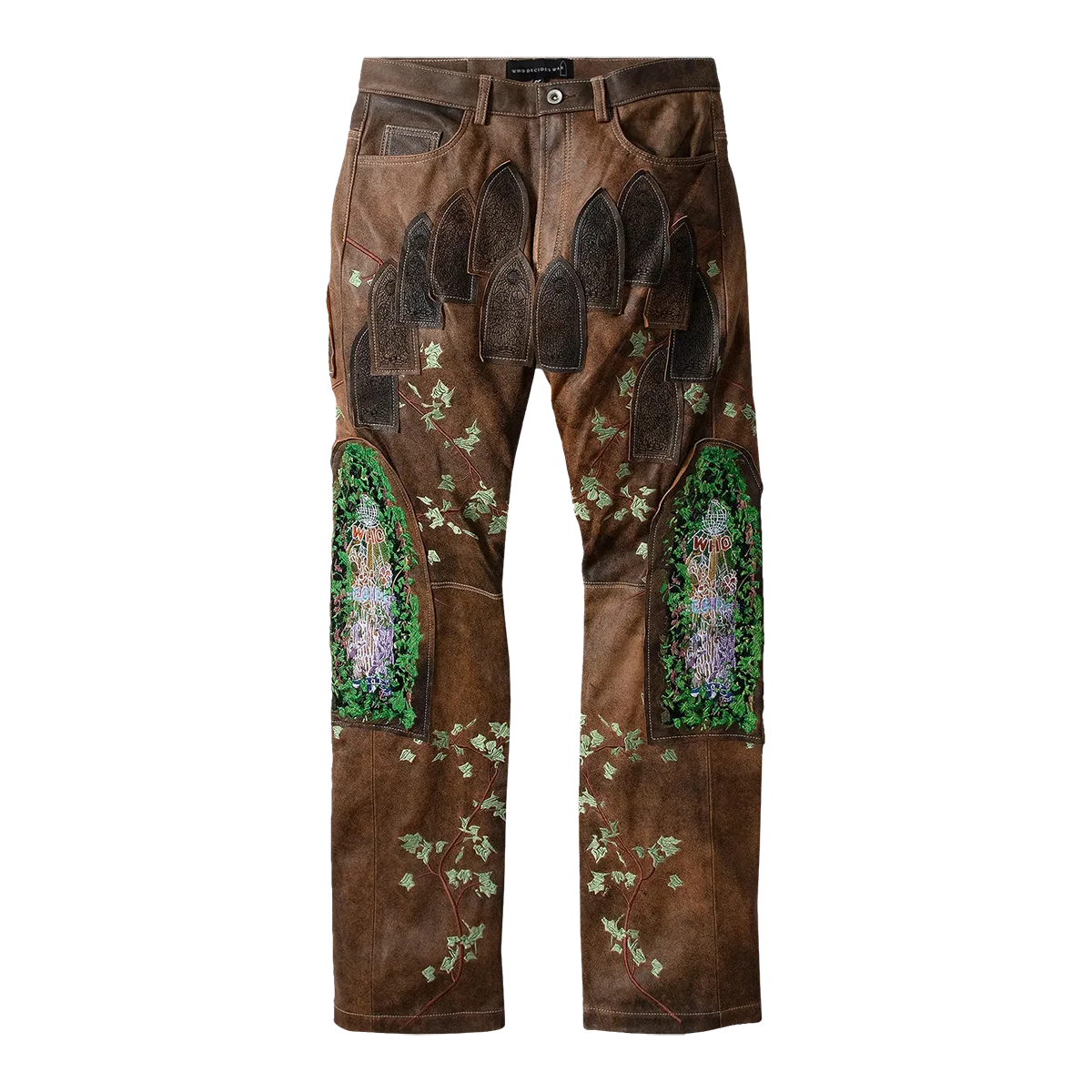 Who Decides War Brown Garden Glass Leather Pants