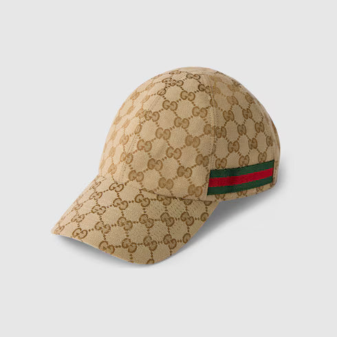 Gucci GG Canvas Baseball Hat with Web Sand Dark Brown