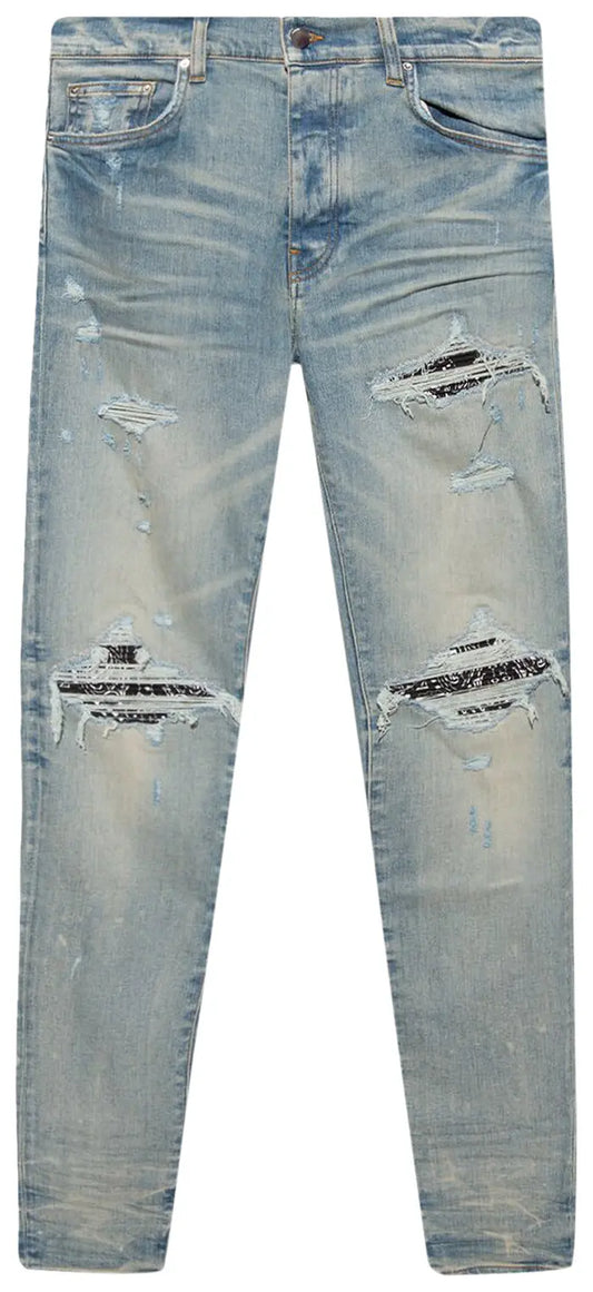 Amiri MX1 Destroyed Bandana Jeans Clay Indigo