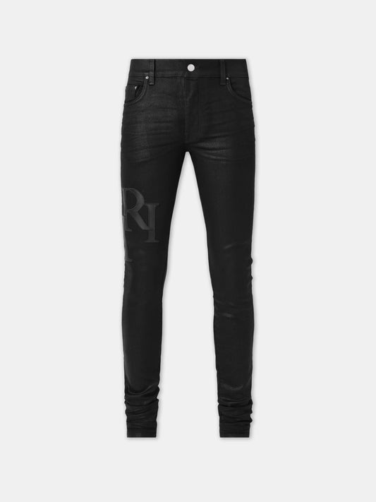 Amiri Waxed Staggered Logo Skinny Jeans
