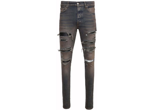 Amiri Leather Thrasher Dark Indigo Jeans