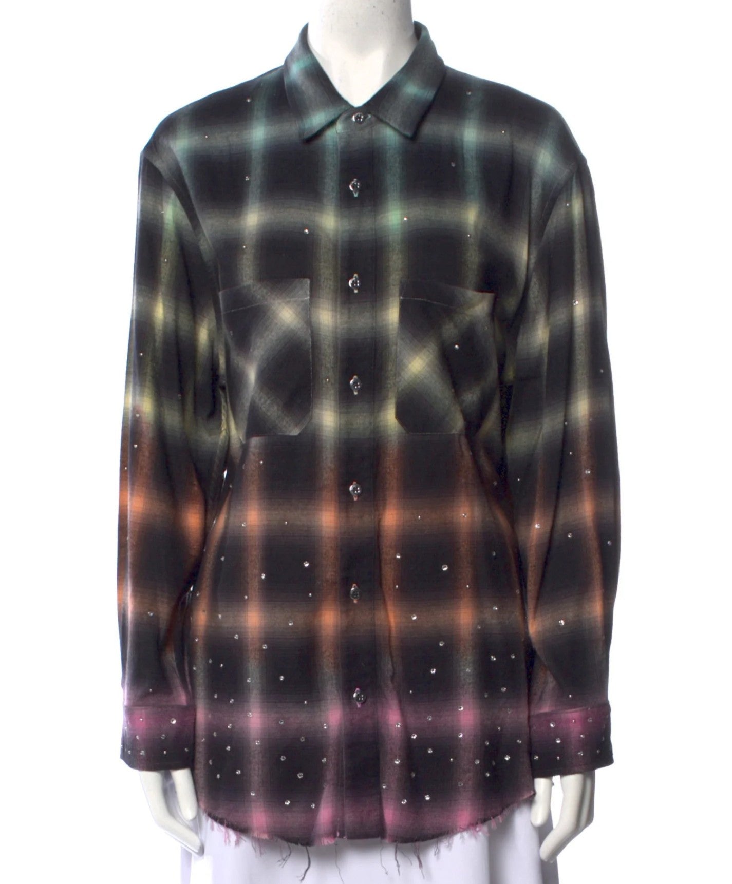 Amiri Plaid Print Long Sleeve Button Up Top Multi