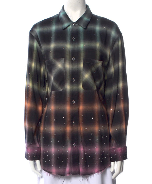 Amiri Plaid Print Long Sleeve Button Up Top Multi