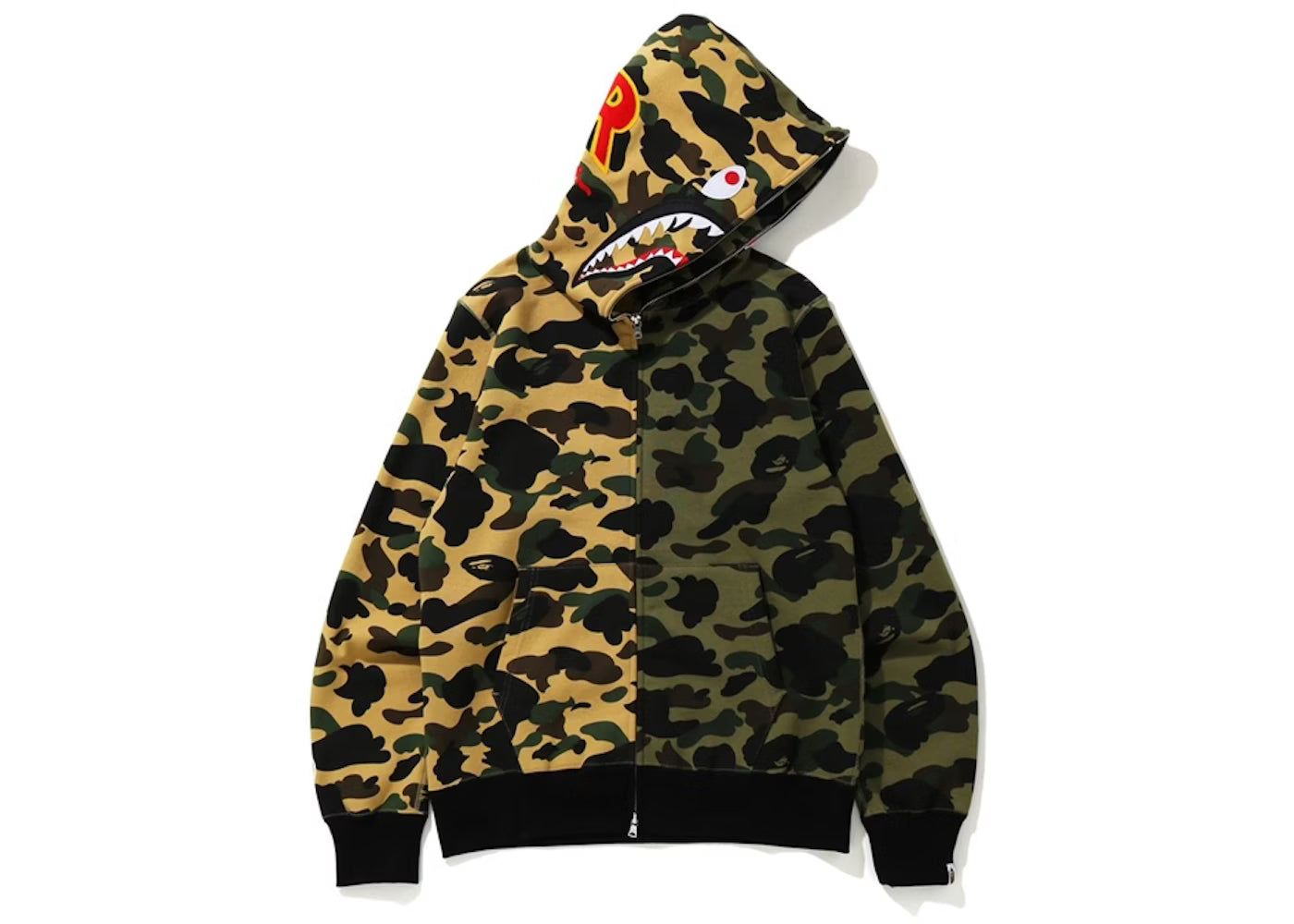 BAPE 1st Camo Half Shark Full Zip Hoodie Green Yellow