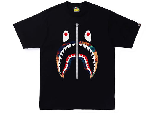 BAPE Tie Dye Shark Tee Black Navy