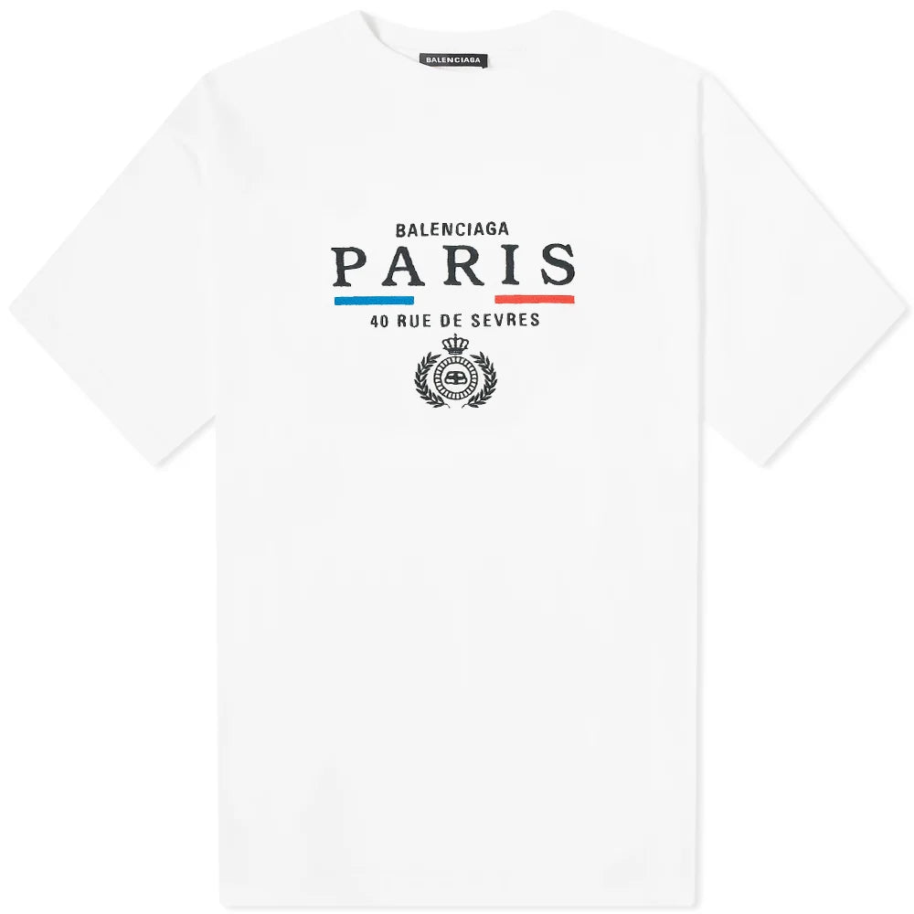 Balenciaga Paris Laurel Embroidered Logo Tee White