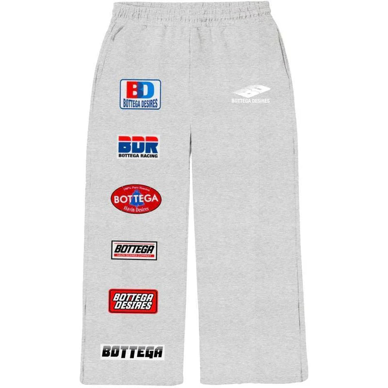 Bottega Desires White Logo Patches Sweatpants Grey
