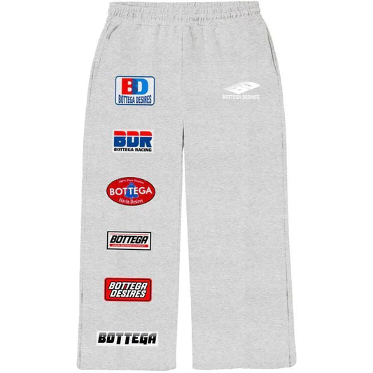 Bottega Desires White Logo Patches Sweatpants Grey