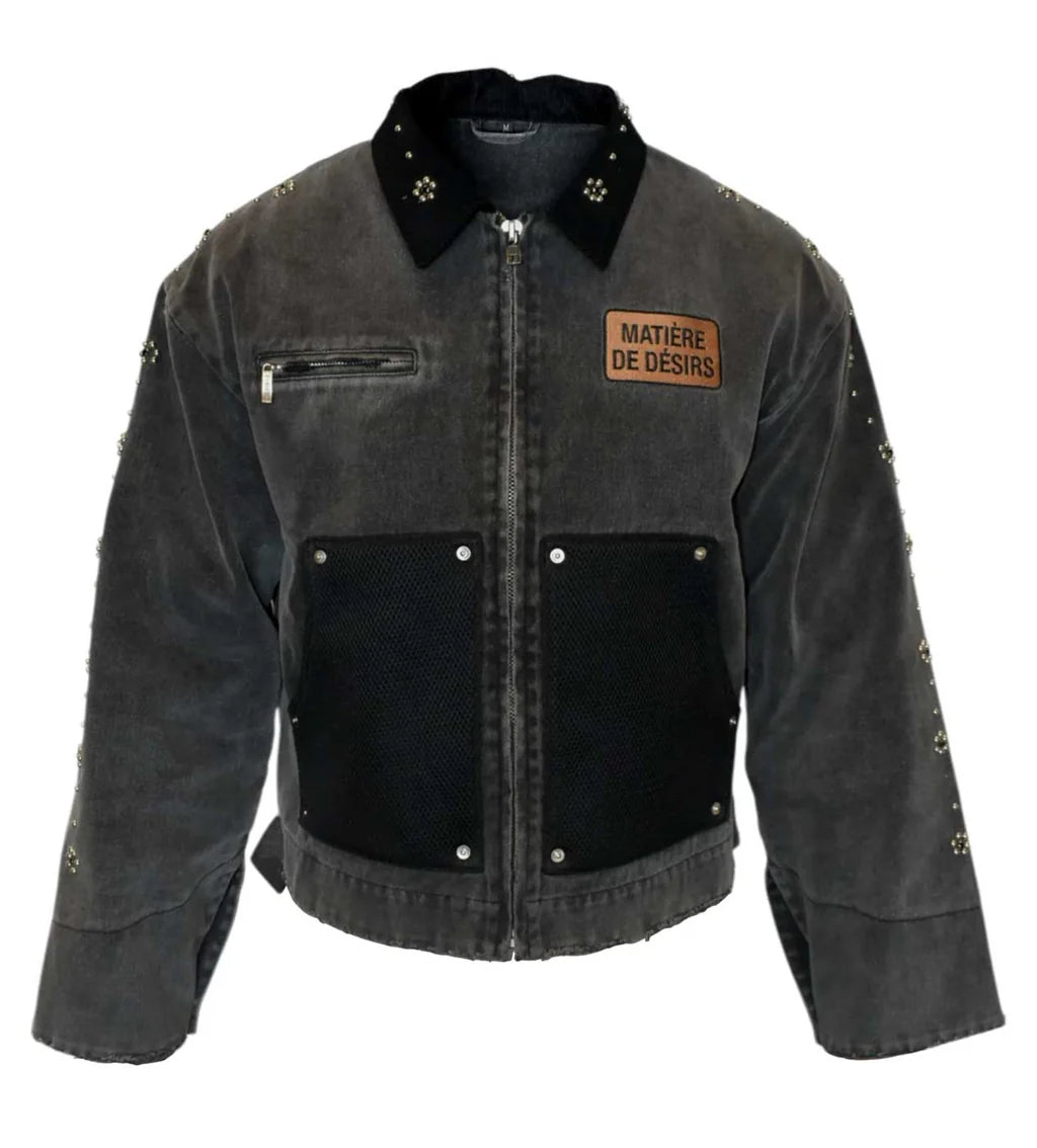 Matiere De Desirs Cropped Studded Work Jacket Black