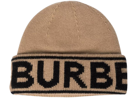 Burberry Cashmere Logo Beanie Camel Black