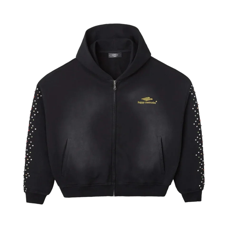 Happy Memories Don't Die HMDD Crystal Zip Up Hoodie Washed Black