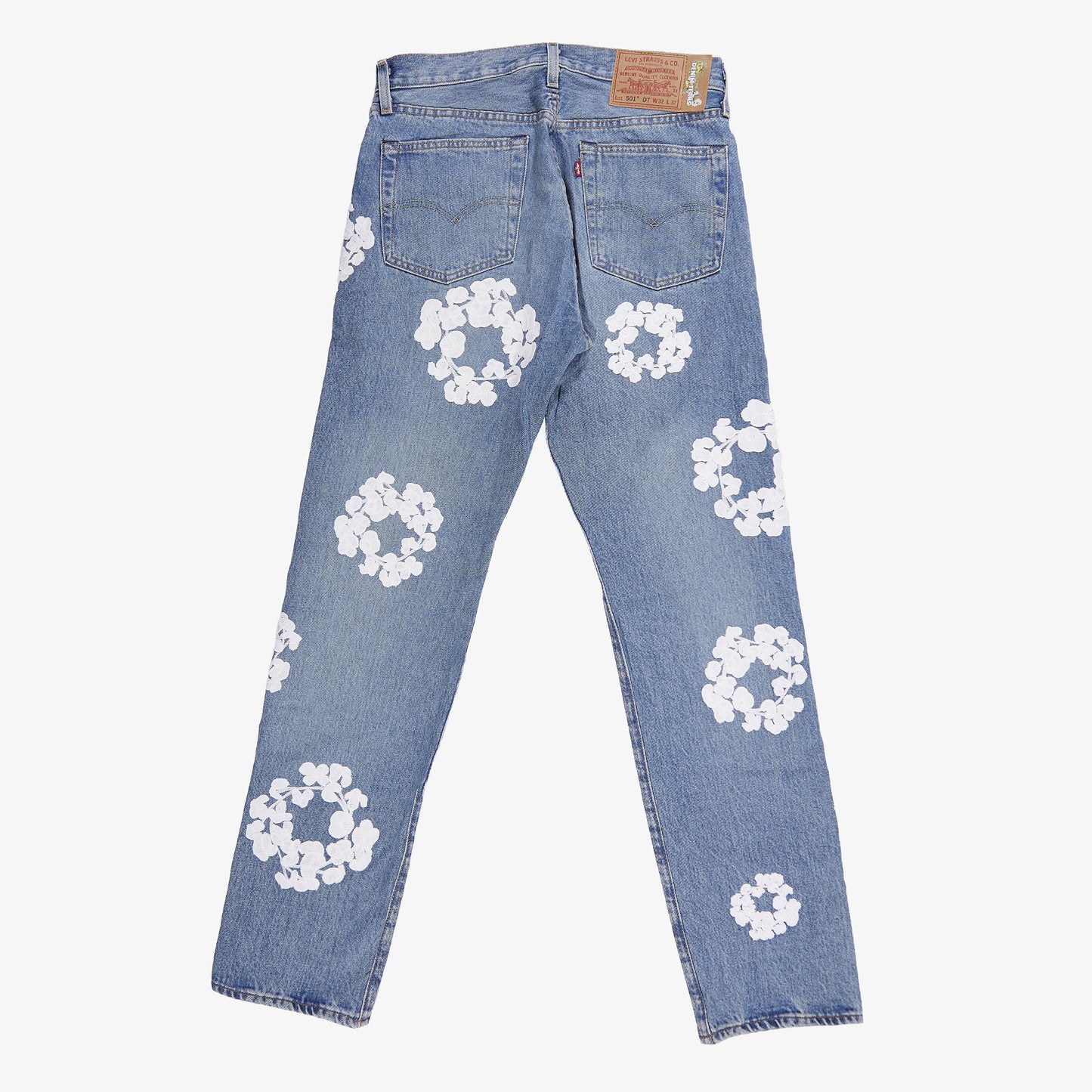 Denim Tears Chain Stitched Cotton Wreath Embroidered Jeans Blue