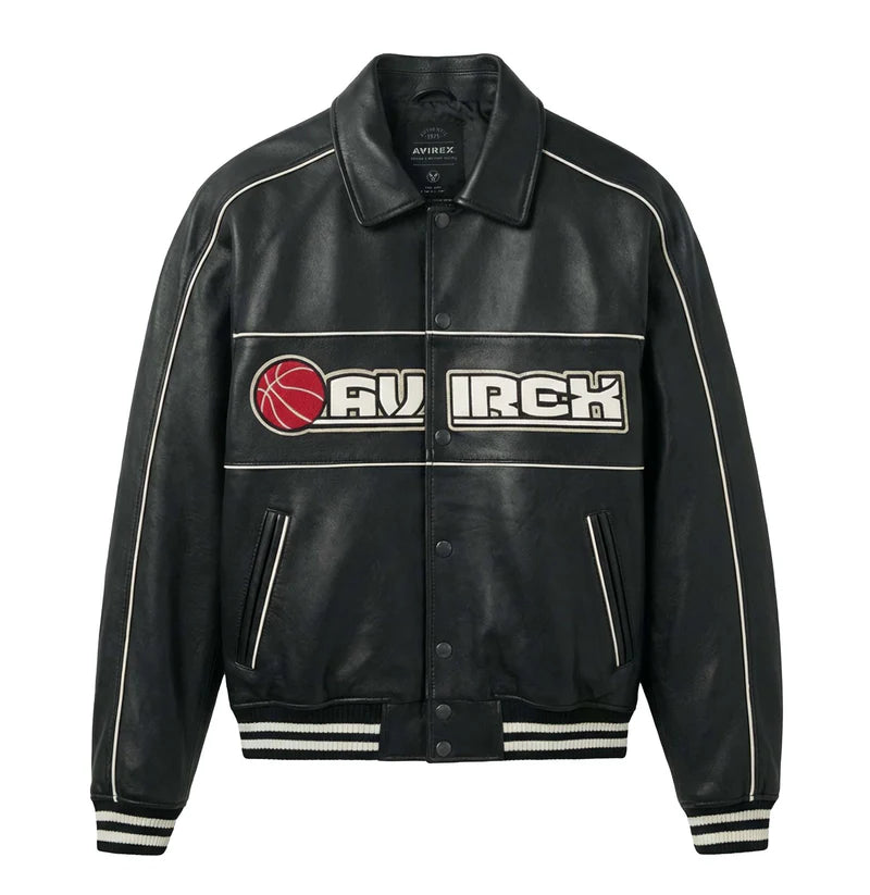 Avirex Basketball Leather Jacket Black