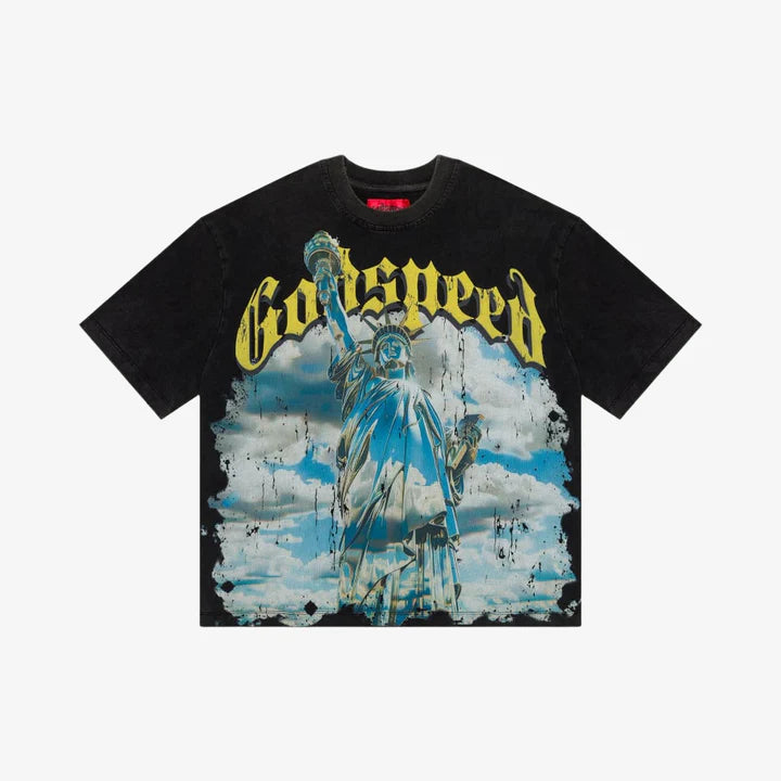 Godspeed Chrome Statue of Liberty T-Shirt Washed Black