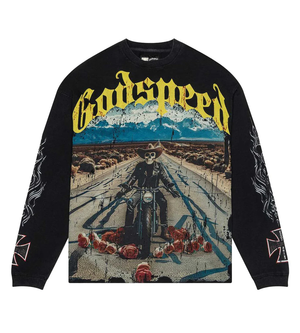 Godspeed Long Lonely Road L/S T-Shirt Washed Black
