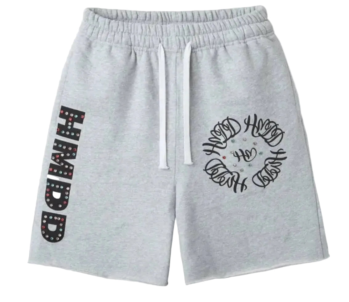 HMDD Chimstone Cotton Rhinestone Shorts Grey