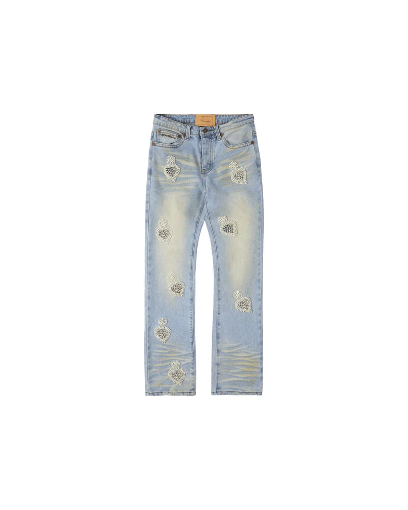 WHEN SMOKE CLEARS Diamond Denim Jeans Blue Beige