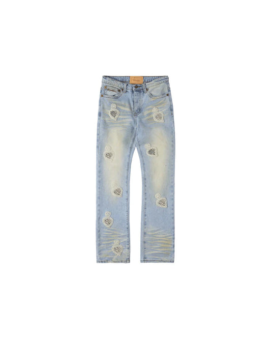 WHEN SMOKE CLEARS Diamond Denim Jeans Blue Beige