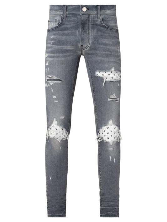 Amiri MX1 Leather Playboy Jeans Grey