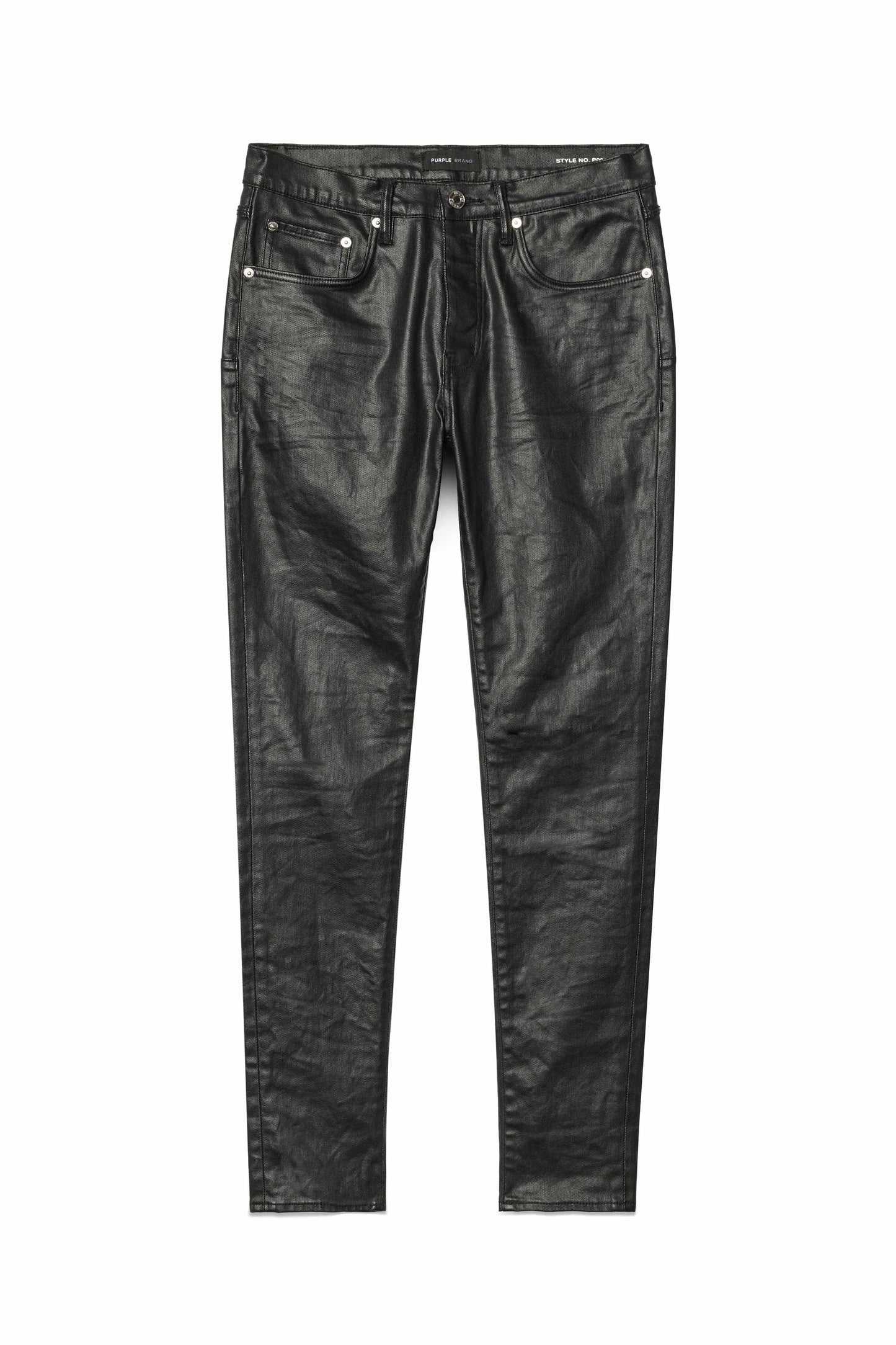 Purple Brand Black Patent Leather Film Jeans