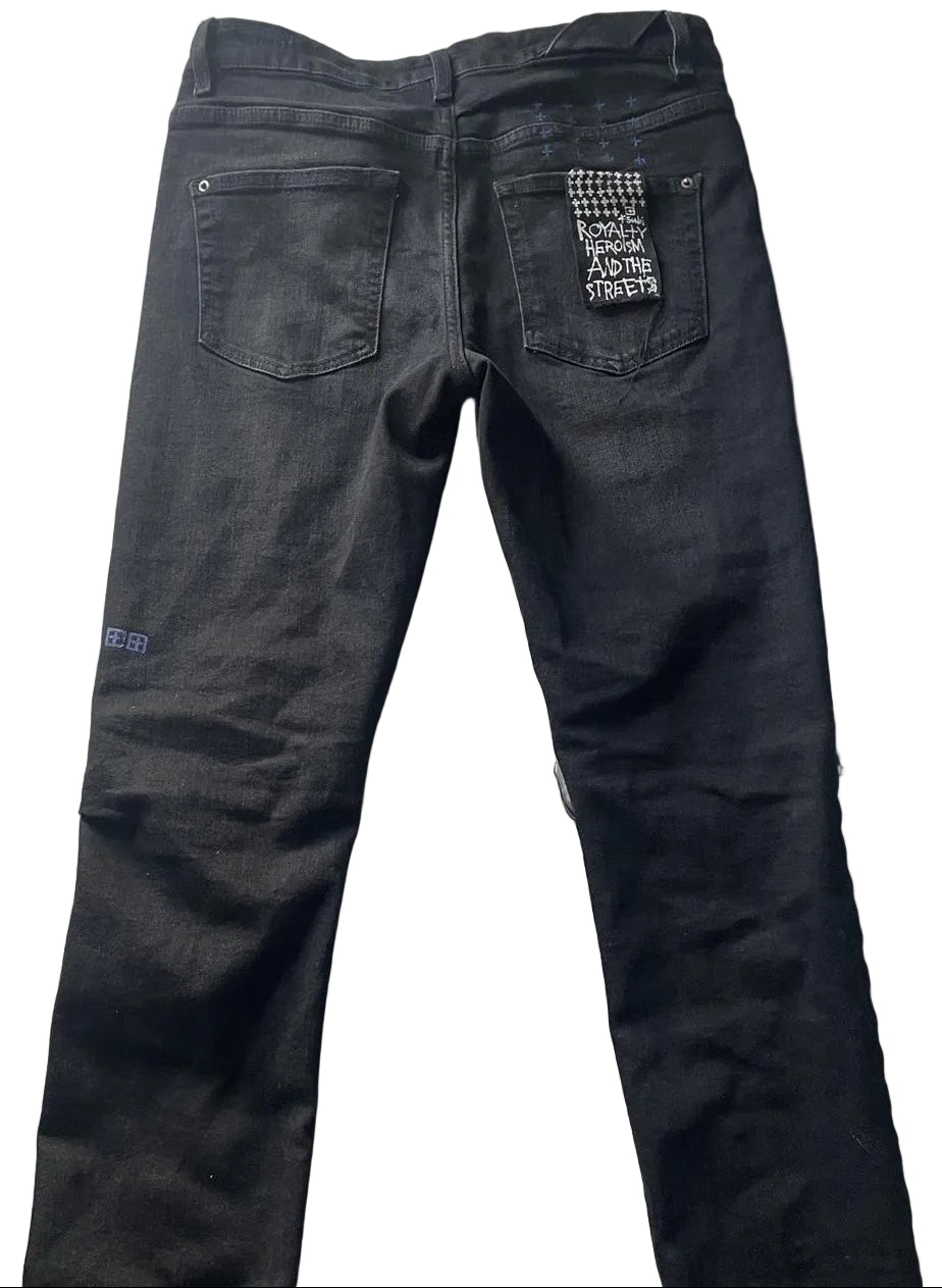 Ksubi Chitch Repair Jeans Blue Cross Black