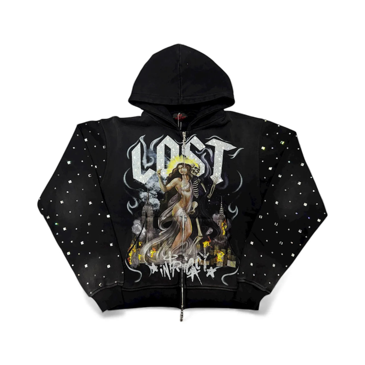 Lost Intricacy Midnight Empire 2 Rhinestone Zip Up Hoodie Black